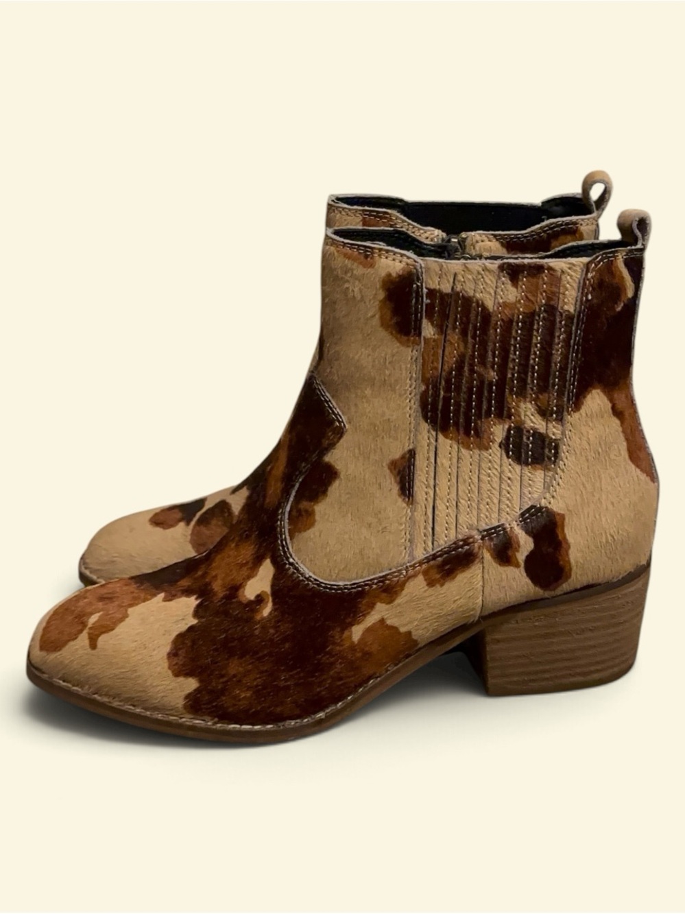 Corkys Cow Print Hair-On Leather Ankle Boots 8 Western Cowgirl